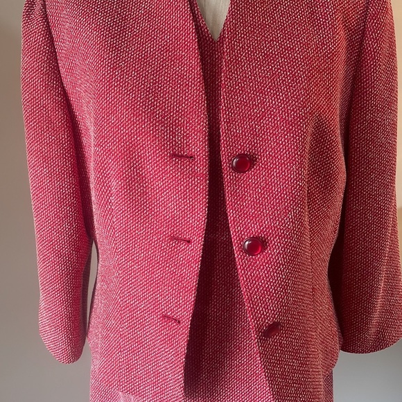 DG Donna Gray 2 piece dress w/ jacket red and white specs throughout career 12 - Picture 3 of 16